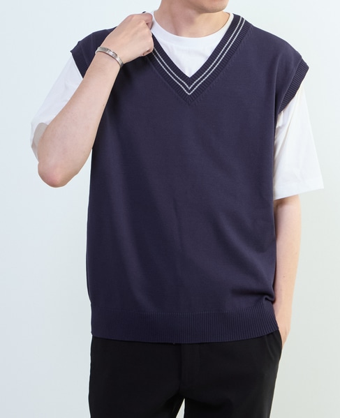 【MASTER FRAME/マスターフレーム】チルデンニットベスト×Tシャツ 詳細画像 ベージュ 21