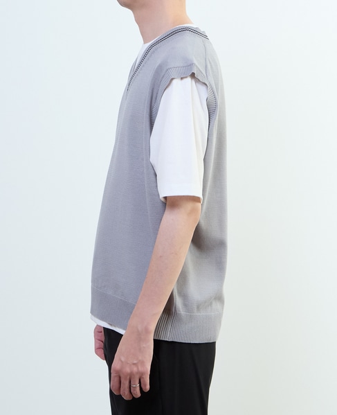【MASTER FRAME/マスターフレーム】チルデンニットベスト×Tシャツ 詳細画像 ベージュ 3