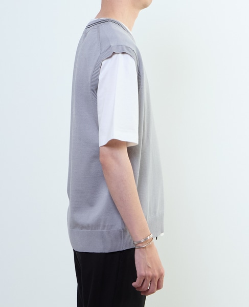 【MASTER FRAME/マスターフレーム】チルデンニットベスト×Tシャツ 詳細画像 ベージュ 5