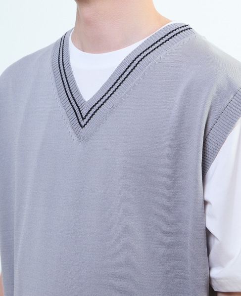 【MASTER FRAME/マスターフレーム】チルデンニットベスト×Tシャツ 詳細画像 ベージュ 6