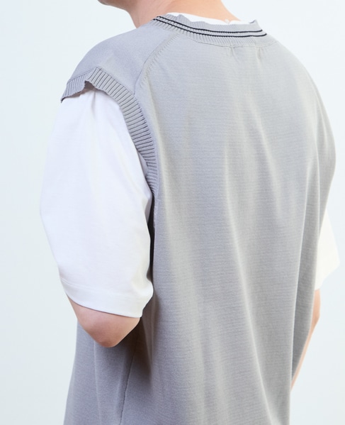 【MASTER FRAME/マスターフレーム】チルデンニットベスト×Tシャツ 詳細画像 ベージュ 7