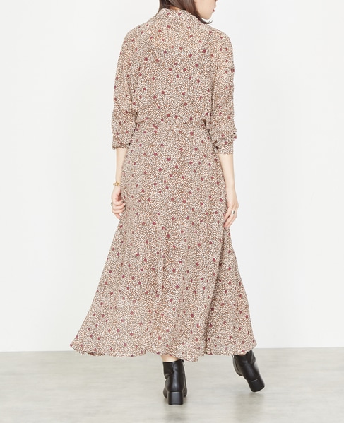 大人気 Mami さんコラボ レトロプリントワンピース S ブラウン系 ロングワンピース