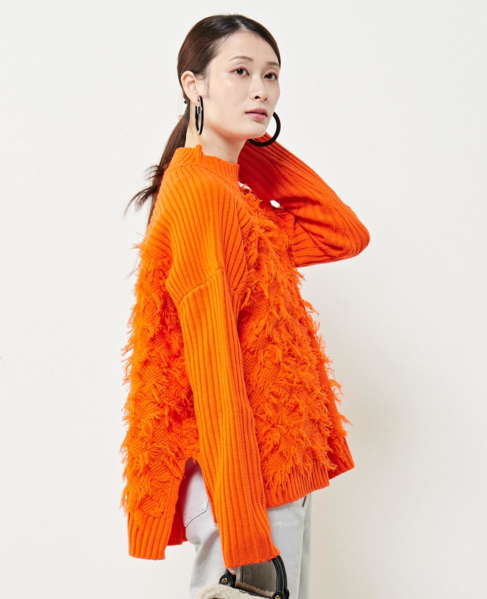 nowos Jacqurd fringe knit ジャガードフリンジニット-