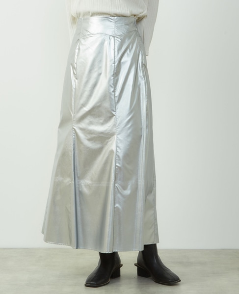 エナメルフェイクレザーパネルスカート 詳細画像 シルバー 2