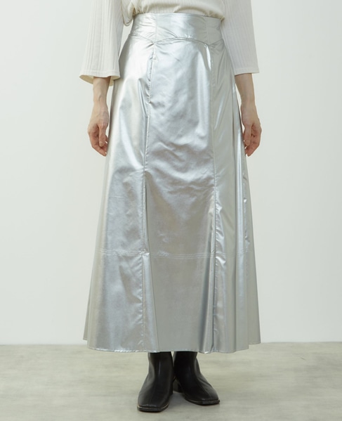 エナメルフェイクレザーパネルスカート 詳細画像 シルバー 3