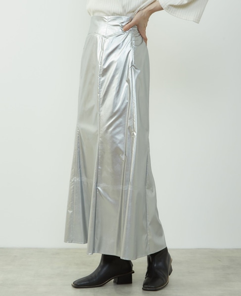 エナメルフェイクレザーパネルスカート 詳細画像 シルバー 5