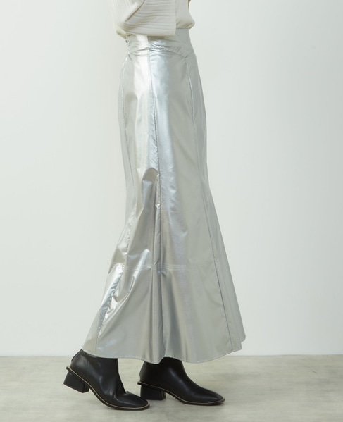 エナメルフェイクレザーパネルスカート 詳細画像 シルバー 6