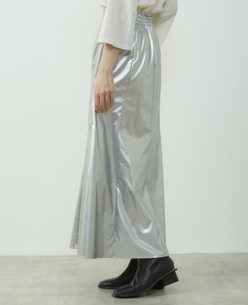 エナメルフェイクレザーパネルスカート 詳細画像 シルバー 7