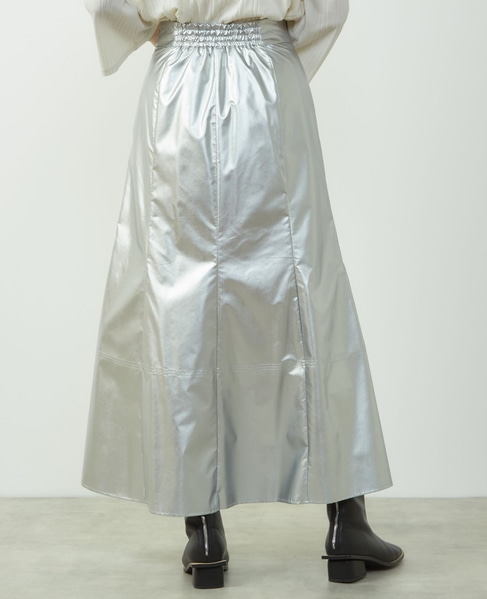 エナメルフェイクレザーパネルスカート 詳細画像 シルバー 8