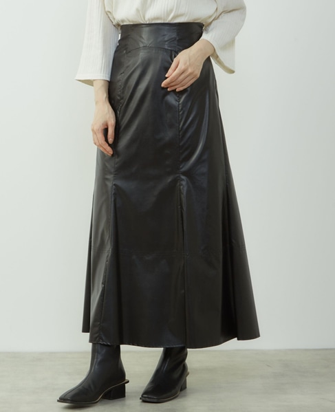 エナメルフェイクレザーパネルスカート 詳細画像 ブラック 1