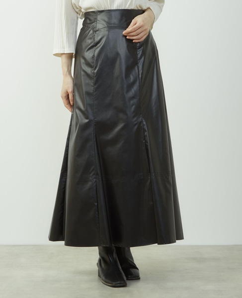 エナメルフェイクレザーパネルスカート 詳細画像 ブラック 2