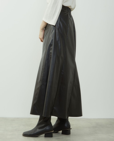 エナメルフェイクレザーパネルスカート 詳細画像 ブラック 3