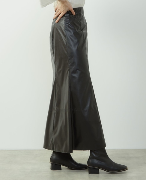 エナメルフェイクレザーパネルスカート 詳細画像 ブラック 4