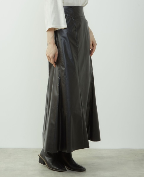 エナメルフェイクレザーパネルスカート 詳細画像 ブラック 5