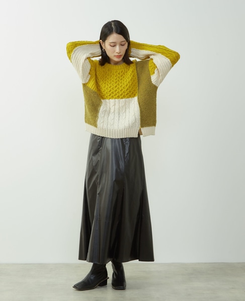 エナメルフェイクレザーパネルスカート 詳細画像 ブラック 8