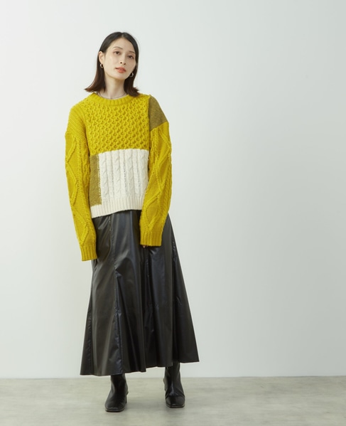 エナメルフェイクレザーパネルスカート 詳細画像 ブラック 9