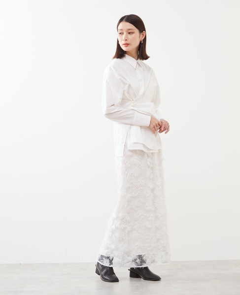 チュール刺繍Iラインスカート 詳細画像 ホワイト 6