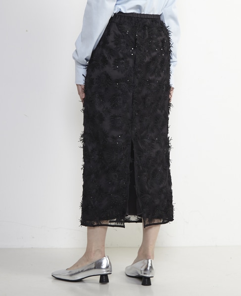 チュール刺繍Iラインスカート 詳細画像 ブラック 4