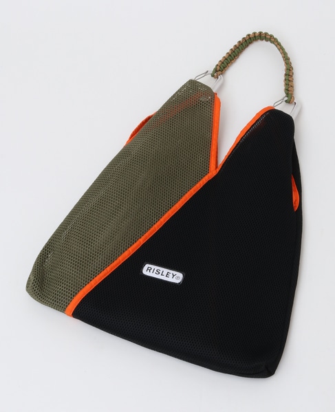 【Soffitto別注】RISLEY×OUTDOORコラボトライアングルメッシュバッグ [[R2401-TMB20]] 詳細画像 ブラック×カーキ 13