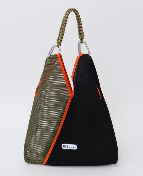 【Soffitto別注】RISLEY×OUTDOORコラボトライアングルメッシュバッグ [[R2401-TMB20]] 詳細画像 ブラック×カーキ 5