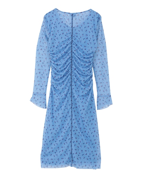 【BAUM UND PFERDGARTEN/バウムウンドヘルガーテン】フラワープリント・フロントギャザーワンピース 詳細画像 サックス 2