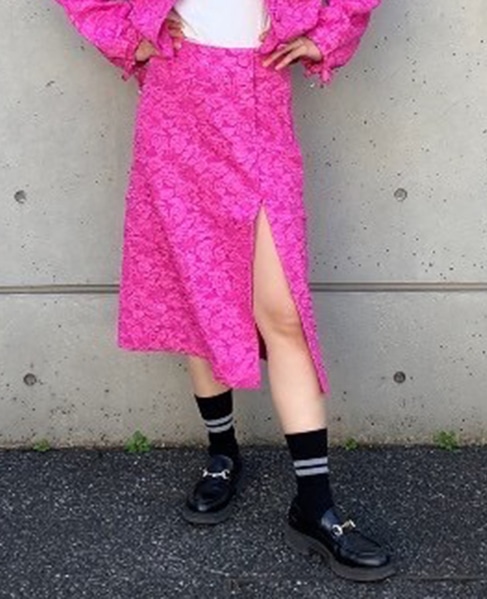 【BAUM UND PFERDGARTEN/バウムウンドヘルガーテン】フラワージャカードサイドスリットスカート 詳細画像 ピンク 1