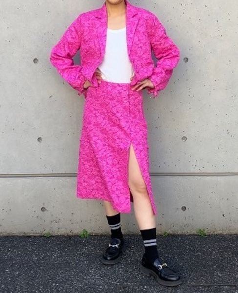 【BAUM UND PFERDGARTEN/バウムウンドヘルガーテン】フラワージャカードサイドスリットスカート 詳細画像 ピンク 5