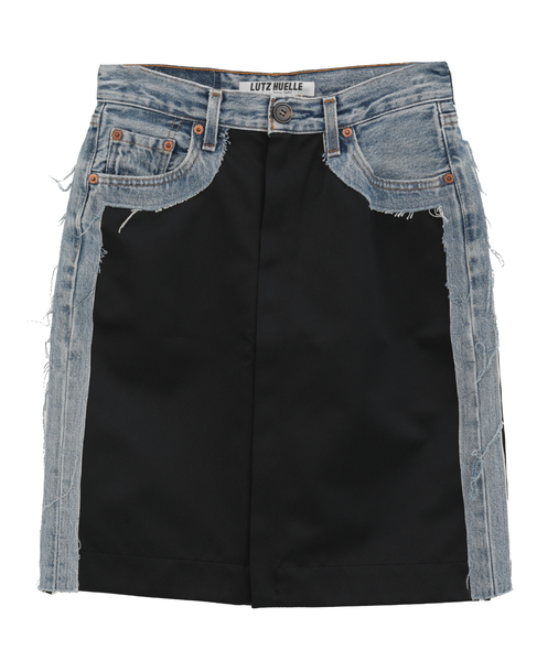 【LUTZ HUELLE/ルッツヒュエル】デニムコンビ・フロントパネルスカート 詳細画像 ブラック 1