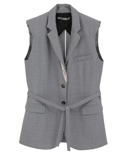 【LUTZ HUELLE/ルッツヒュエル】ベルト付きカットオフ・テーラードロングベスト