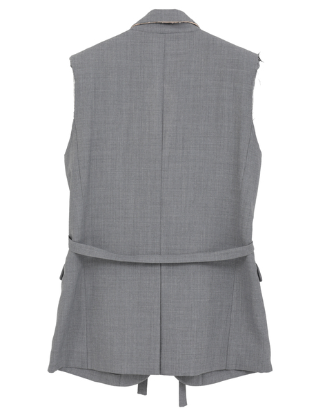 【LUTZ HUELLE/ルッツヒュエル】ベルト付きカットオフ・テーラードロングベスト 詳細画像 グレー 2