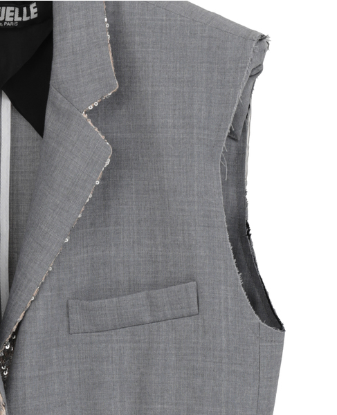 【LUTZ HUELLE/ルッツヒュエル】ベルト付きカットオフ・テーラードロングベスト 詳細画像 グレー 4