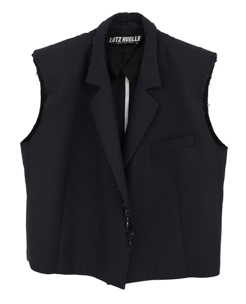 【LUTZ HUELLE/ルッツヒュエル】カットオフディテール・テーラードベスト 詳細画像 ネイビー 1