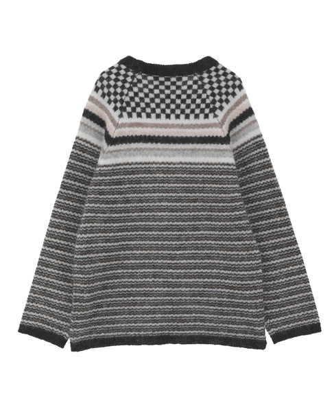 【NOMA t.d./ノーマティーディー】Checker And Striped Sweater 詳細画像 グレー 2