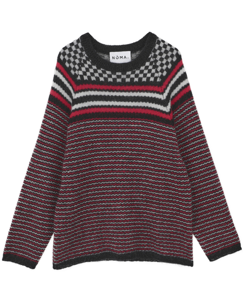 【NOMA t.d./ノーマティーディー】Checker And Striped Sweater 詳細画像 レッド 1