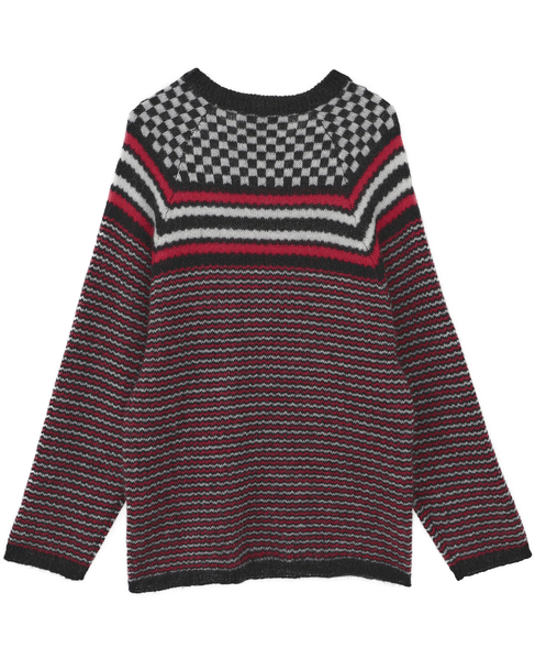 【NOMA t.d./ノーマティーディー】Checker And Striped Sweater 詳細画像 レッド 2