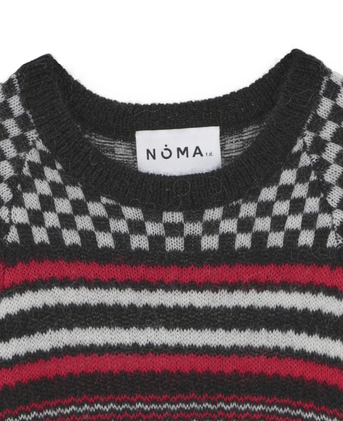 【NOMA t.d./ノーマティーディー】Checker And Striped Sweater 詳細画像 レッド 3
