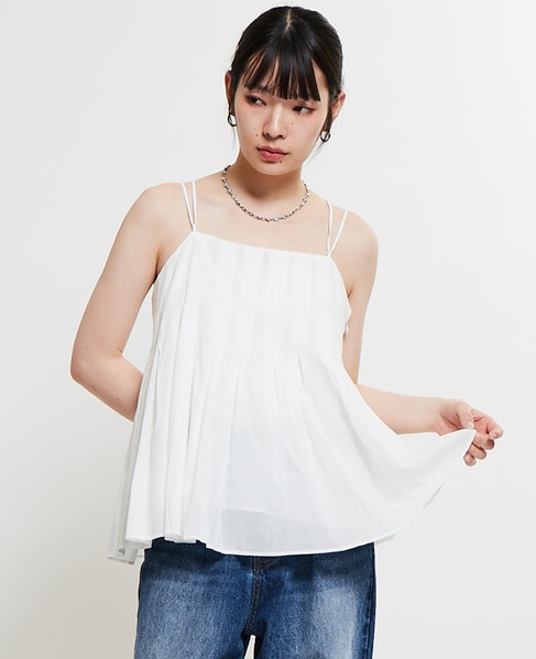 インド綿タックフレアーキャミブラウス 詳細画像 ホワイト 1