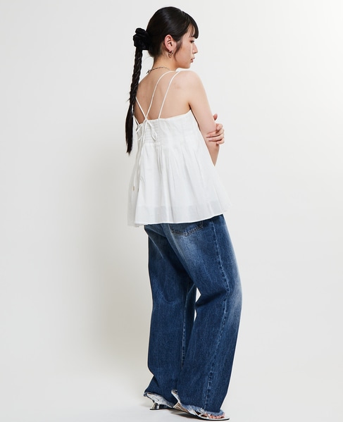 インド綿タックフレアーキャミブラウス 詳細画像 ホワイト 10