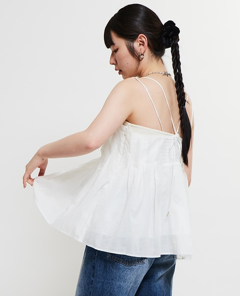 インド綿タックフレアーキャミブラウス 詳細画像 ホワイト 2