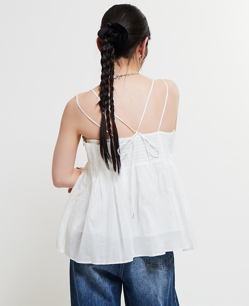 インド綿タックフレアーキャミブラウス 詳細画像 ホワイト 3