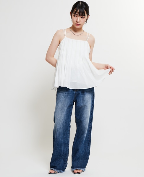 インド綿タックフレアーキャミブラウス 詳細画像 ホワイト 4