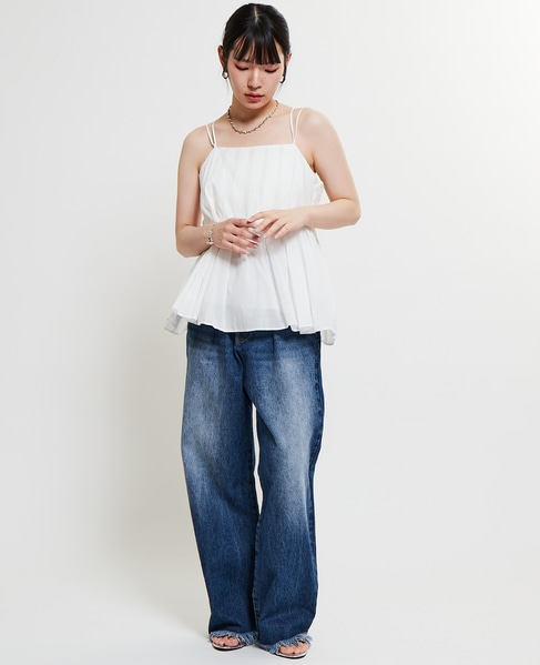 インド綿タックフレアーキャミブラウス 詳細画像 ホワイト 5