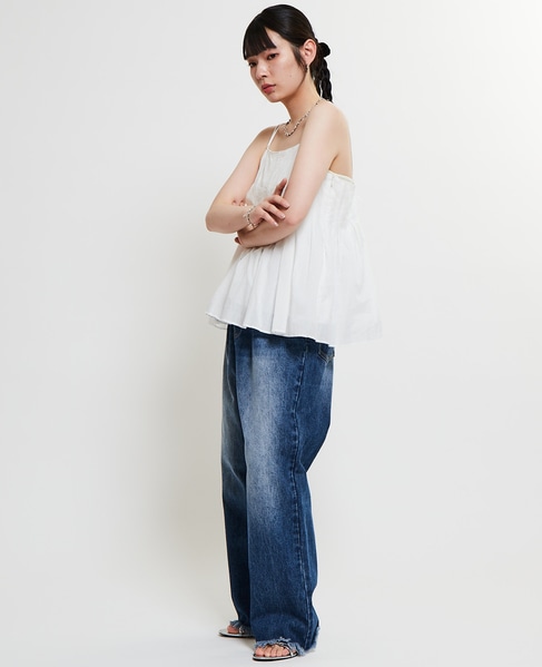 インド綿タックフレアーキャミブラウス 詳細画像 ホワイト 6