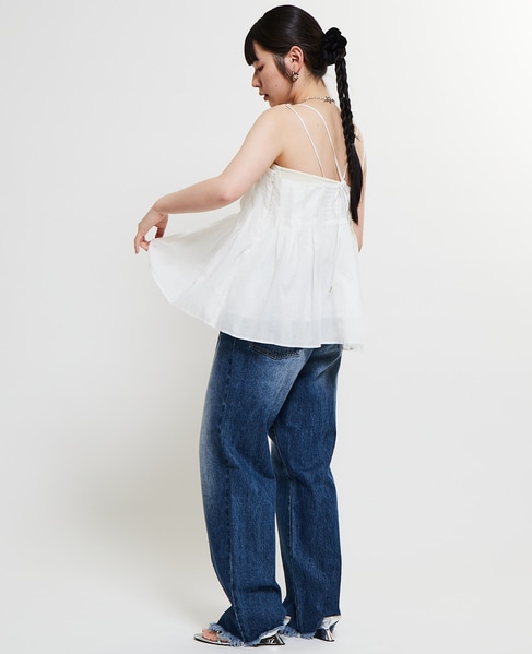 インド綿タックフレアーキャミブラウス 詳細画像 ホワイト 7