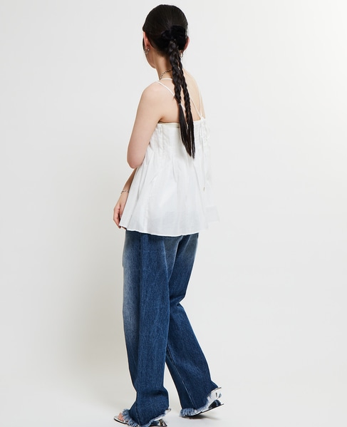 インド綿タックフレアーキャミブラウス 詳細画像 ホワイト 8