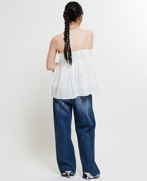 インド綿タックフレアーキャミブラウス 詳細画像 ホワイト 9