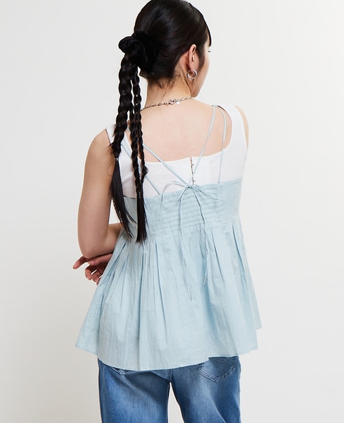 インド綿タックフレアーキャミブラウス 詳細画像 ミント 3