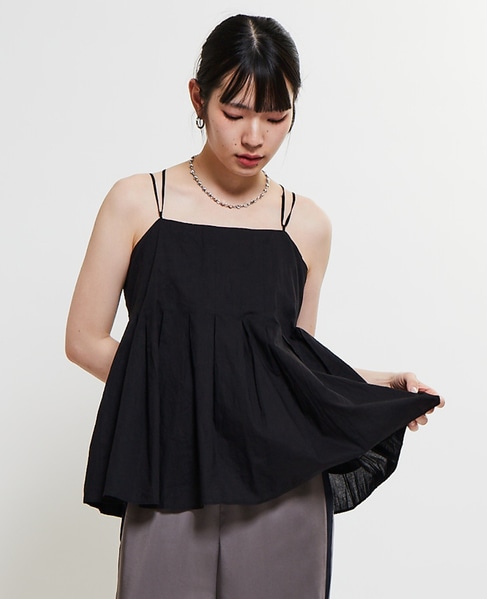 インド綿タックフレアーキャミブラウス 詳細画像 ブラック 1