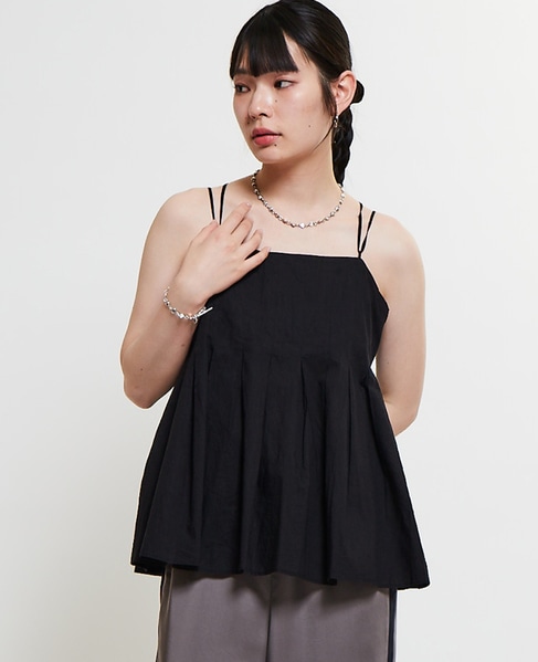 インド綿タックフレアーキャミブラウス 詳細画像 ブラック 2