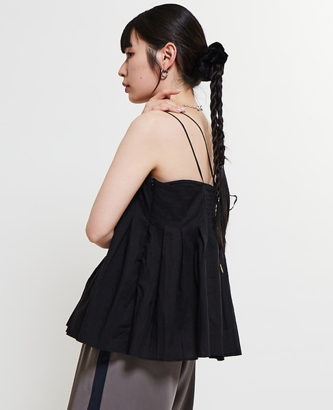 インド綿タックフレアーキャミブラウス 詳細画像 ブラック 3